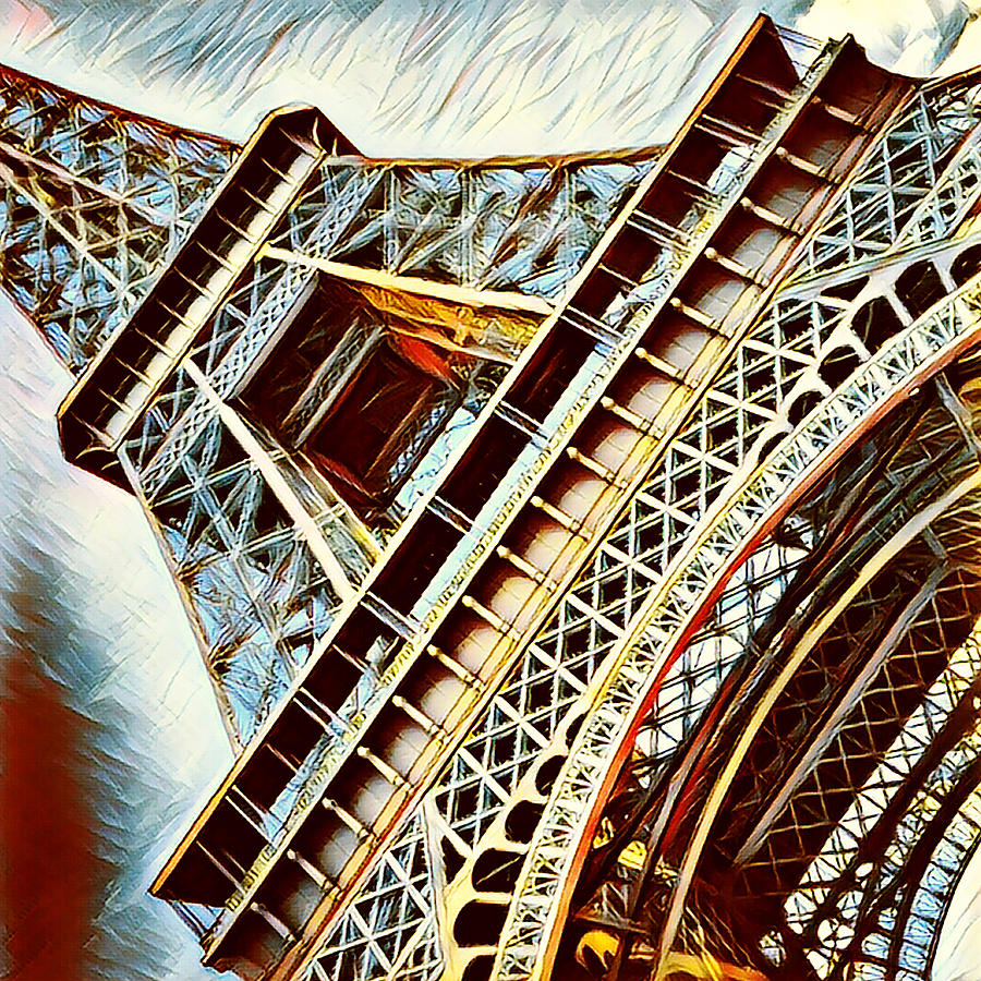 Paris Eiffel Tower In Blue Mixed Media By Atelier Bellanda