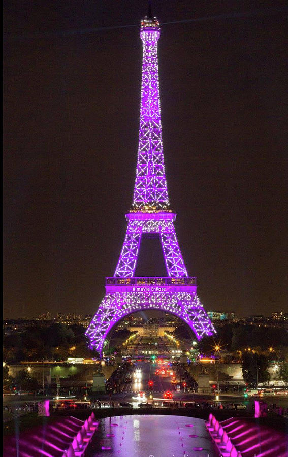 eiffel tower at night pink