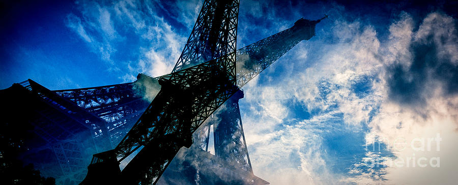 Eiffel Tower in The Clouds and in panoramic view . Pyrography by Cyril Jayant