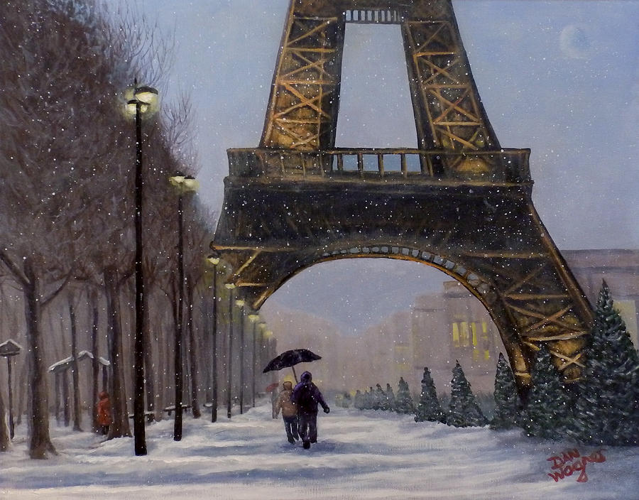 Eiffel Tower in the snow Painting by Dan Wagner