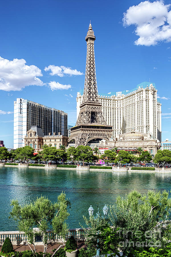 Eiffel Tower Photograph - Eiffel Tower Paris Casino in Front of the Bellagio Fountains by Aloha Art