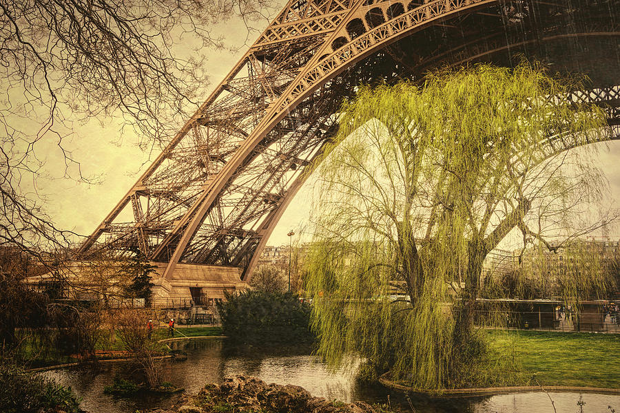 Eiffel Tower Paris Footprint Vintage Photograph by Joan Carroll