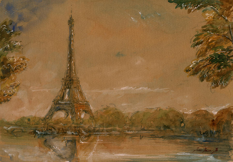 Paris Painting - Eiffel tower Paris watercolor by Juan  Bosco