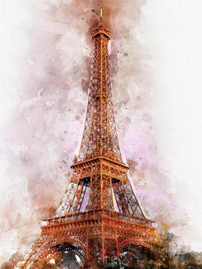 Eiffel Tower Paris Watercolor Painting by Mata