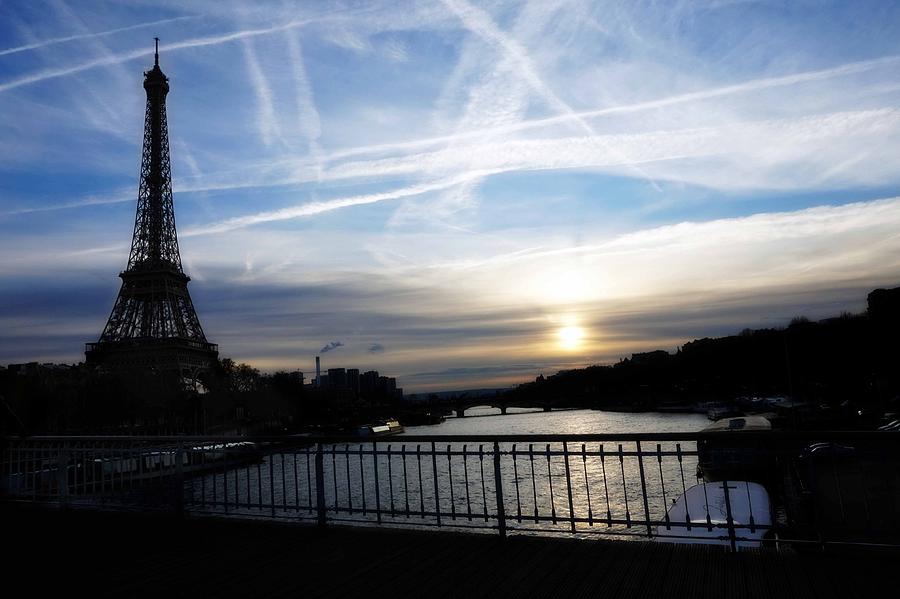 Paris Photograph - Eiffel Tower, Seine and Blue Skies by Aurella FollowMyFrench