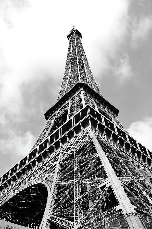 Eiffel Tower Sunlit Corner Perspective Paris France Black and White Photograph by Shawn OBrien