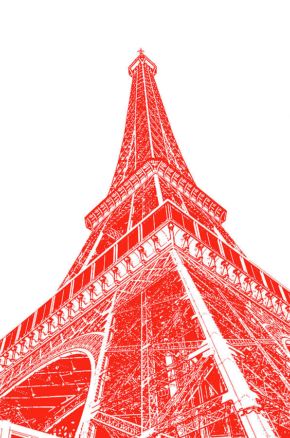Eiffel Tower Sunlit Corner Perspective Paris France Red Stamp Digital