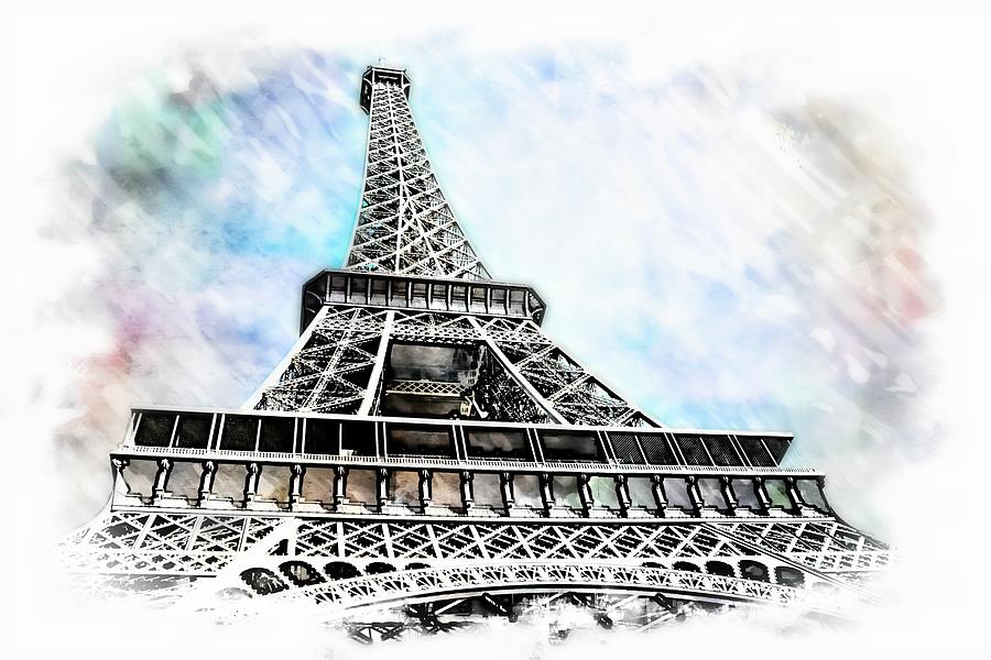 Eiffel Tower To The Sky With Watercolor Background Photograph By