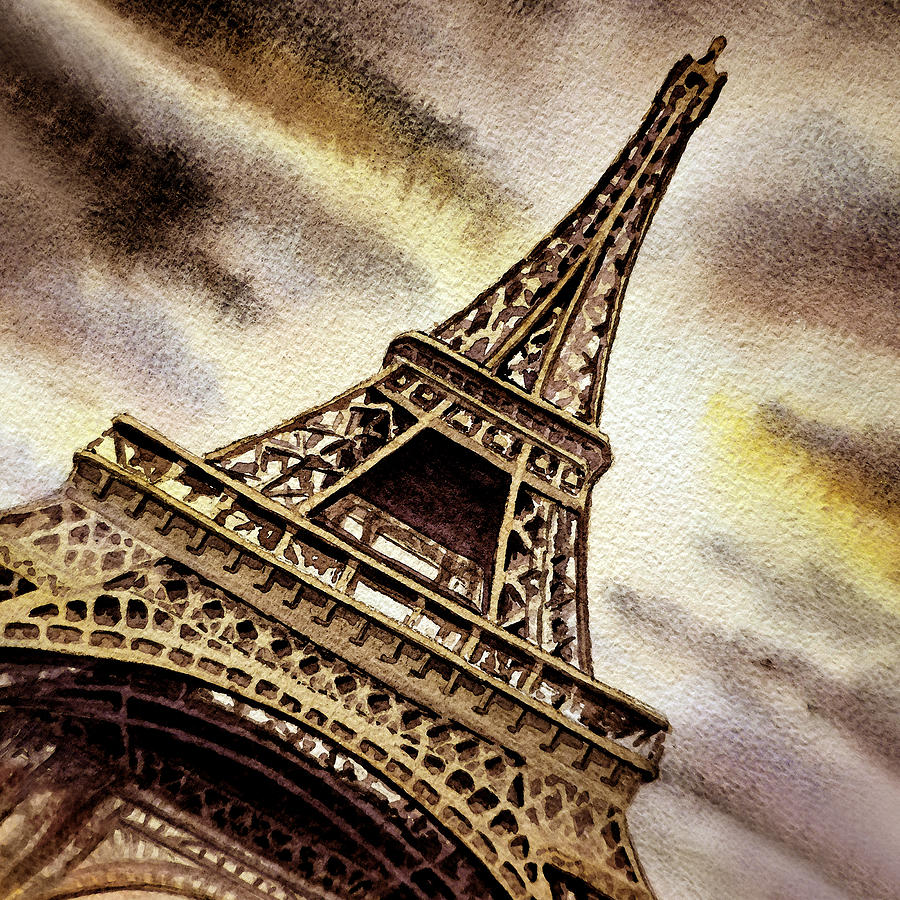 Eiffel Tower Vintage Beige Painting by Irina Sztukowski