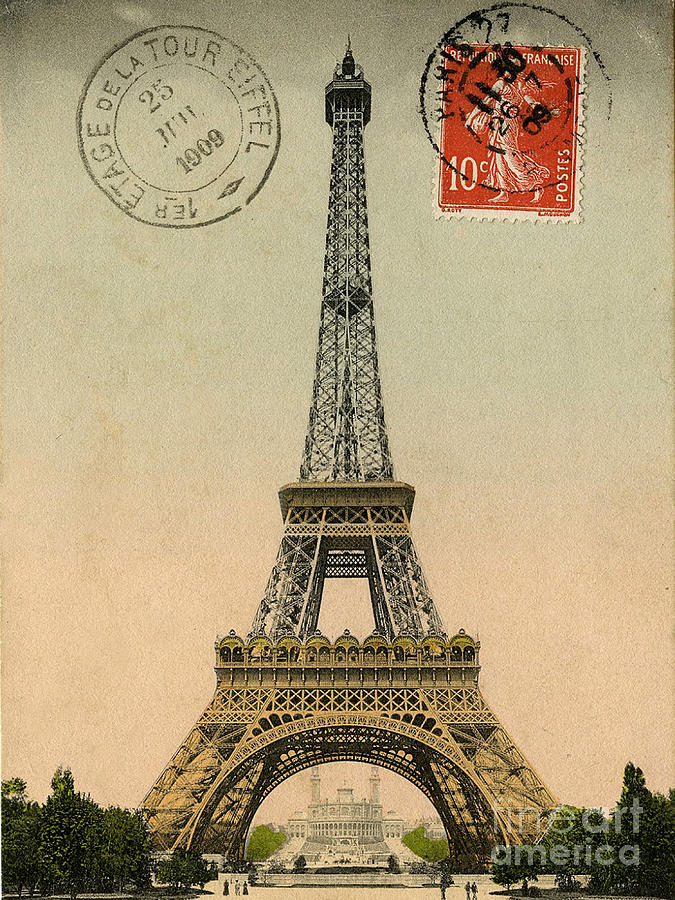 Eiffel Tower Digital Art - Eiffel Tower Vintage Postcard by Scarebaby Design
