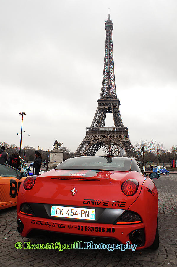 Eiffel Tower with Ferrari - Paris France Photograph by Everett Spruill