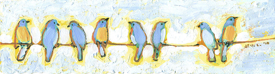 Bird Painting - Eight Little Bluebirds by Jennifer Lommers Bird Painting - Eight Little Bluebirds by Jennifer Lommers