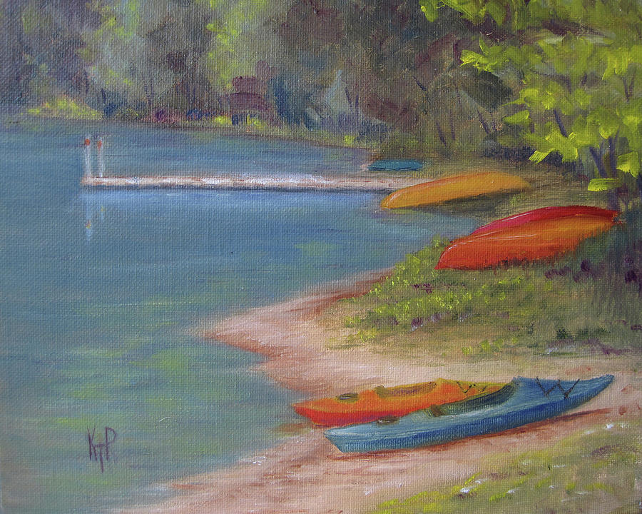 Nature Painting - Eighth Lake Canoes by Karen Pankow