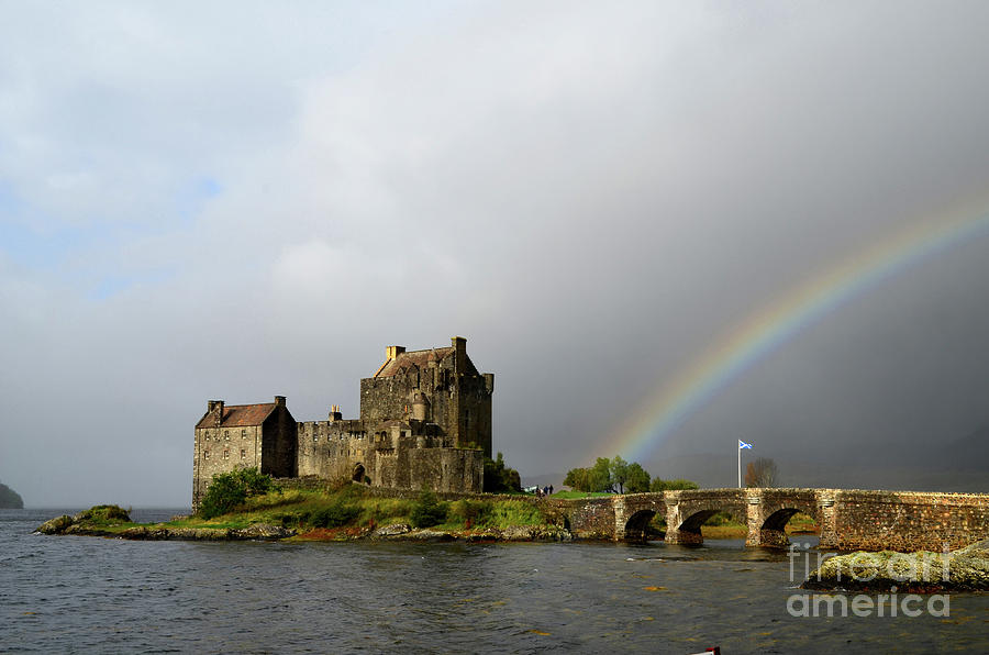 Castle Photograph - Eilean Donan Castle in Scotland with a Rainbow by DejaVu Designs