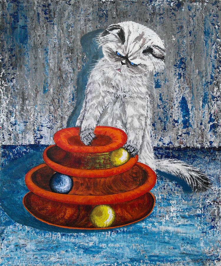 Einstein Grumpy Cat Playtime Painting by Wayne Cantrell