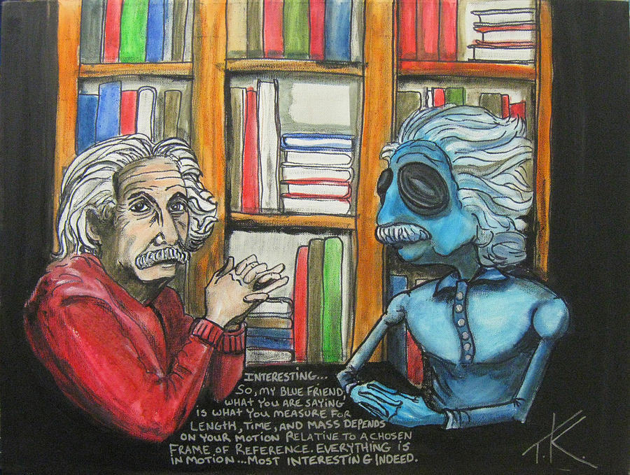 Einstein meets the alien Einstein and discusses Relativity Painting by Similar Alien
