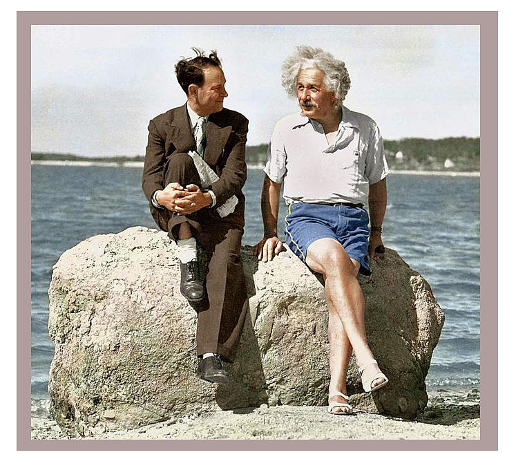 Einstein on the beach Kodachrome unknown photographer circa 1936 color and frames added 2016  Photograph by David Lee Guss