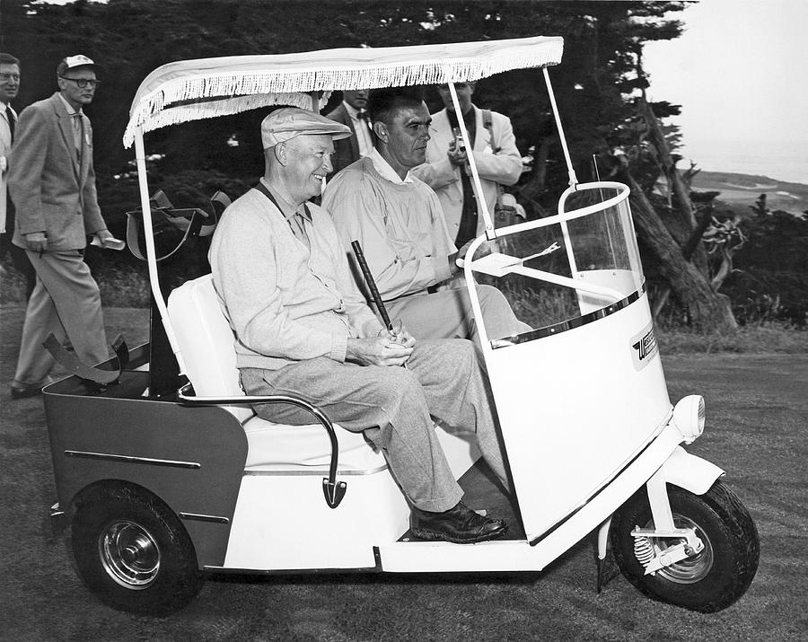 Eisenhower In A Golf Cart Photograph by Underwood Archives