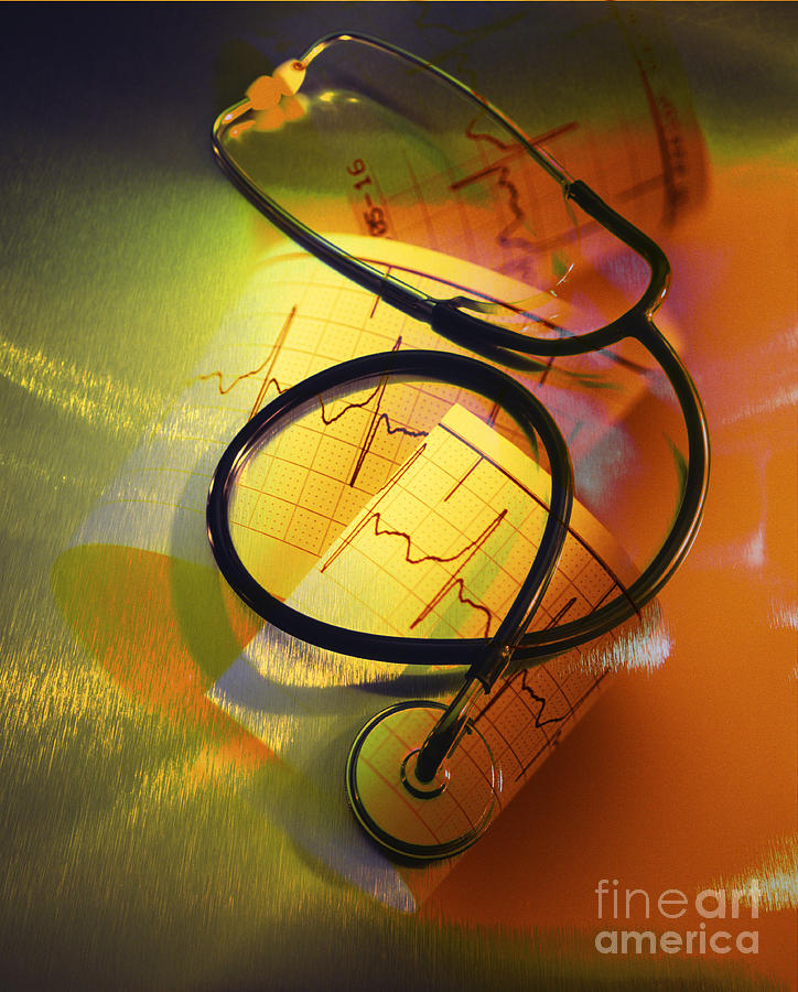 Yellow Photograph - Ekg Stethoscope Composite by George Mattei