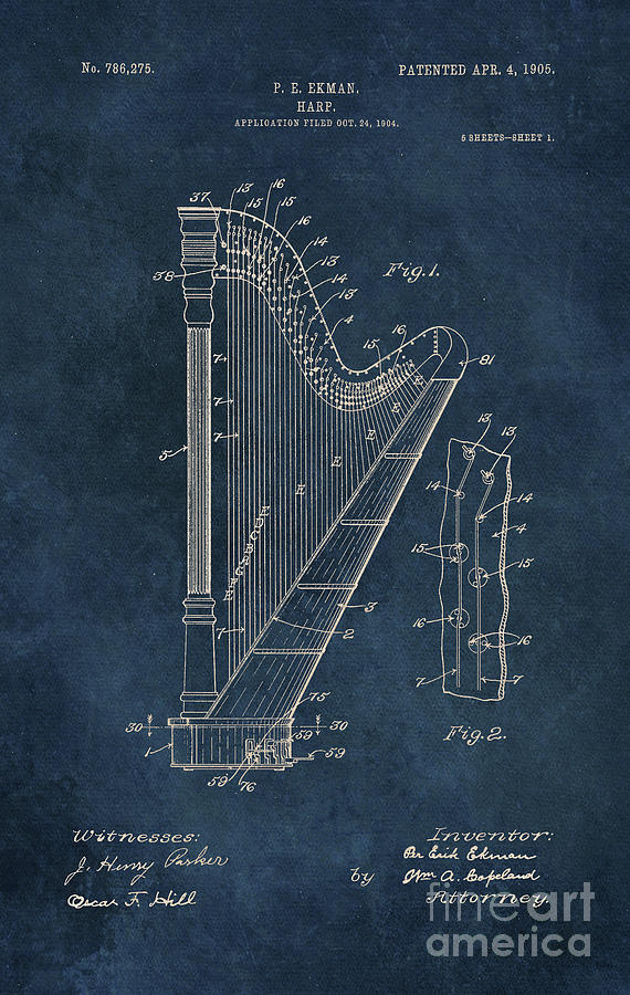 Ekman  Harp patent art Digital Art by Justyna Jaszke JBJart