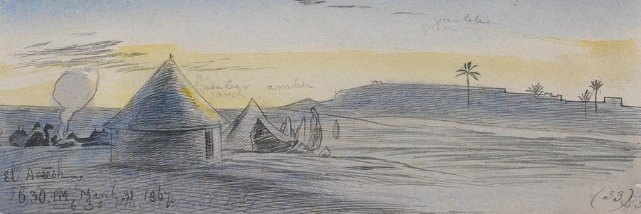 El Areesh, Six-Thirty pm, 31 March 1867 Drawing by Edward Lear