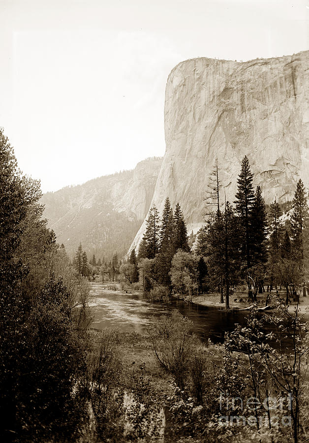 Merced River Photograph - EL CAPITAN, FROM THE EAST.  Yosemite Valley, circa 1908 by Monterey County Historical Society
