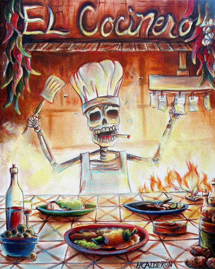 Skeleton Painting - El Cocinero by Heather Calderon