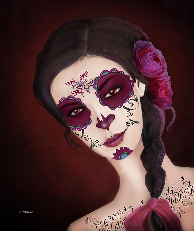 Skull Painting - El dia de los Muertos Day of the Dead Sugar SKull  by Maggie Terlecki