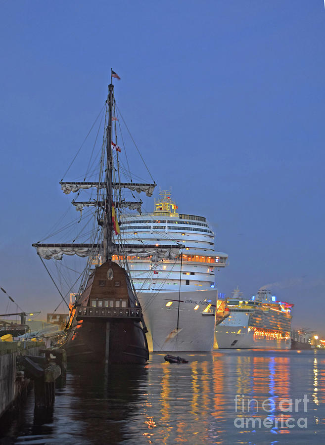 El Galeon and Cruise ships  Photograph by Calvin Wehrle