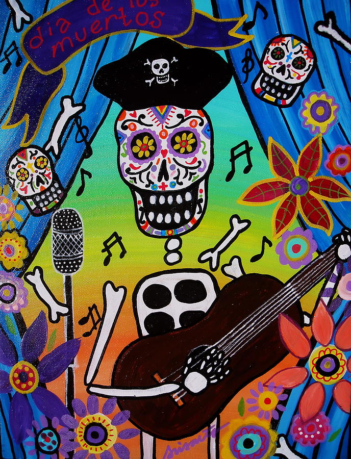 Skull Painting - El Musikero by Pristine Cartera Turkus