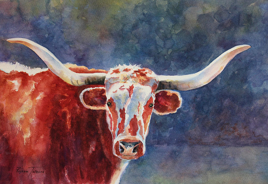 Cow Painting - el rey... Longhorn by Roxanne Tobaison