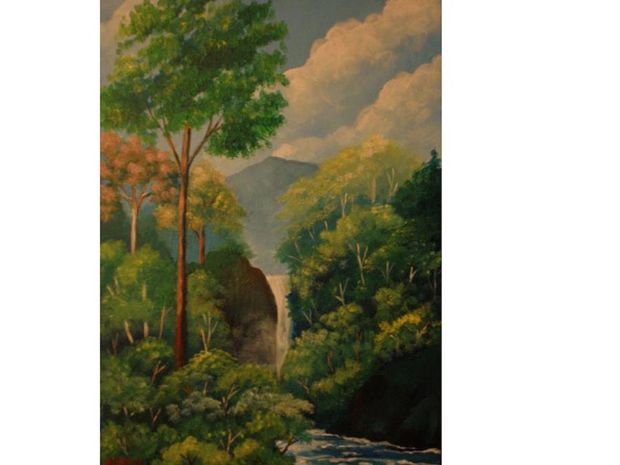 El Viejo waterfall Painting by Jean Pierre Bergoeing