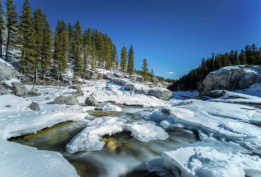 Winter Photograph - Elbow Falls Ice Melt by Celine Pollard