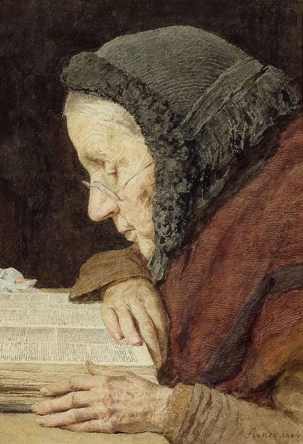 Elderly Woman Reading The BibleGerman Painting by MotionAge Designs