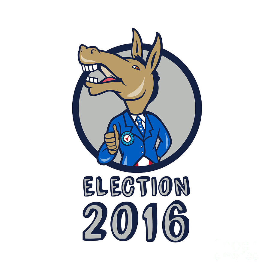 Donkey Digital Art - Election 2016 Democrat Donkey Mascot Circle Cartoon by Aloysius Patrimonio