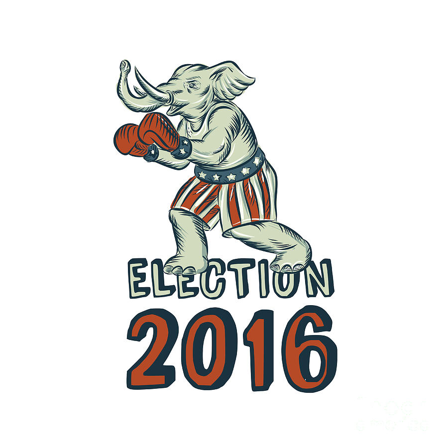 Vintage Digital Art - Election 2016 Republican Elephant Boxer Etching by Aloysius Patrimonio