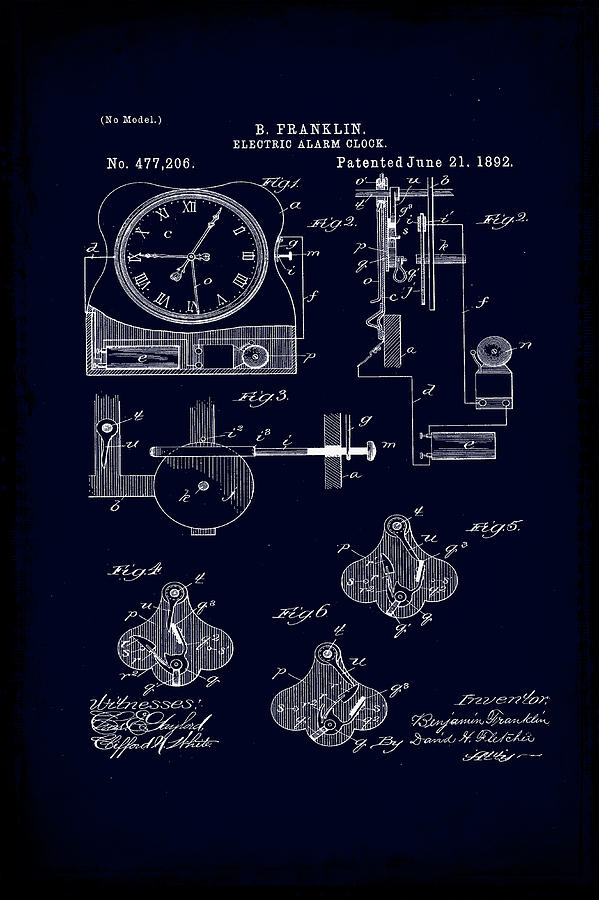 Electric Alarm Clock Patent Drawing 1b Mixed Media by Brian Reaves