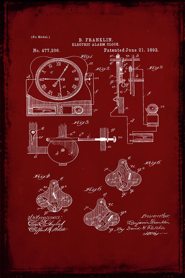 Electric Alarm Clock Patent Drawing 1c Mixed Media by Brian Reaves