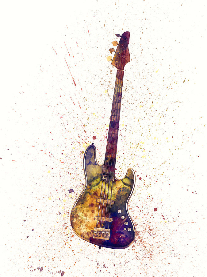 Electric Bass Guitar Abstract Watercolor Digital Art by Michael Tompsett