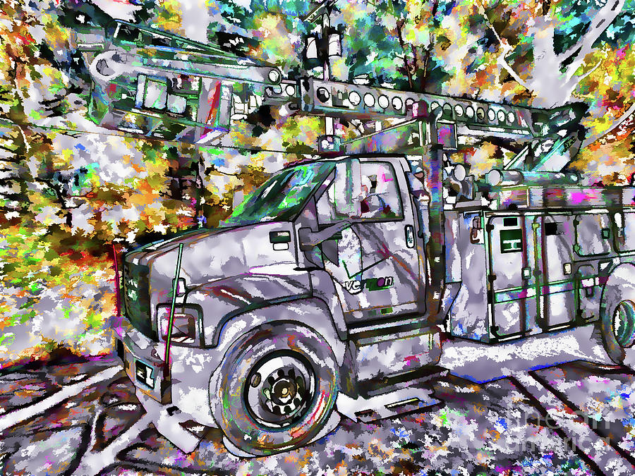 Electric bucket trucks Painting by Jeelan Clark