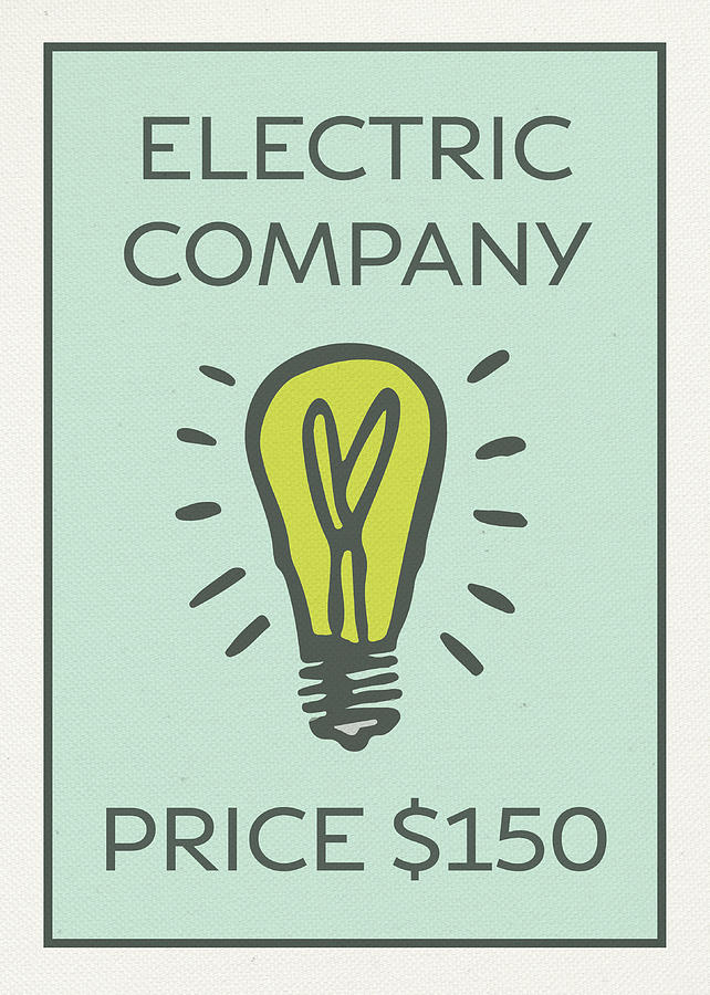 Vintage Mixed Media - Electric Company Vintage Monopoly Board Game Theme Card by Design Turnpike