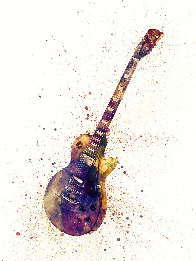Electric Guitar Abstract Watercolor Digital Art by Michael Tompsett