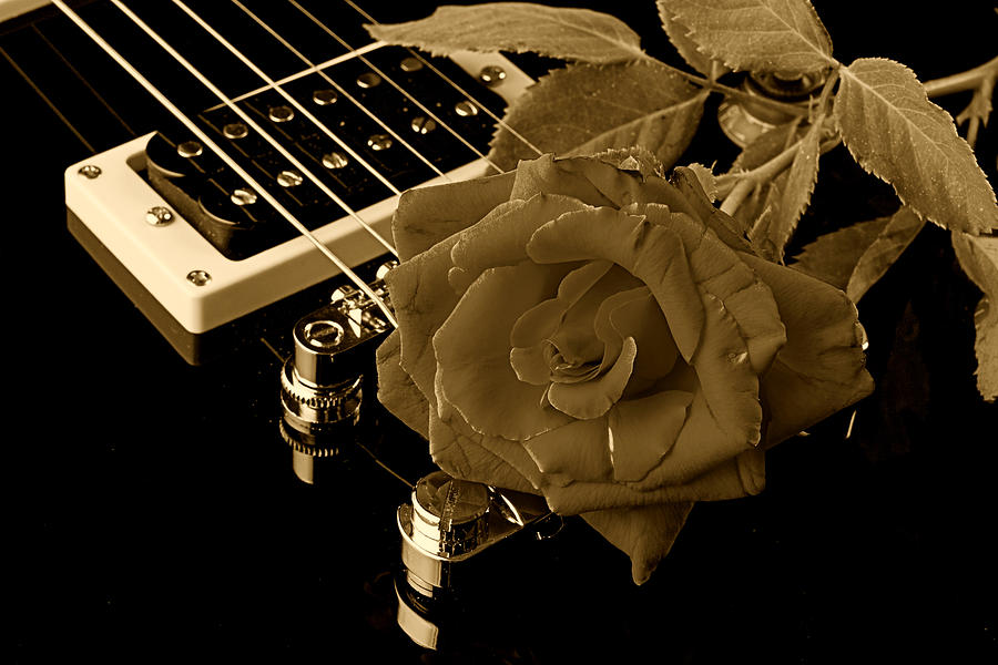Electric Guitar and Rose Photograph by M K Miller