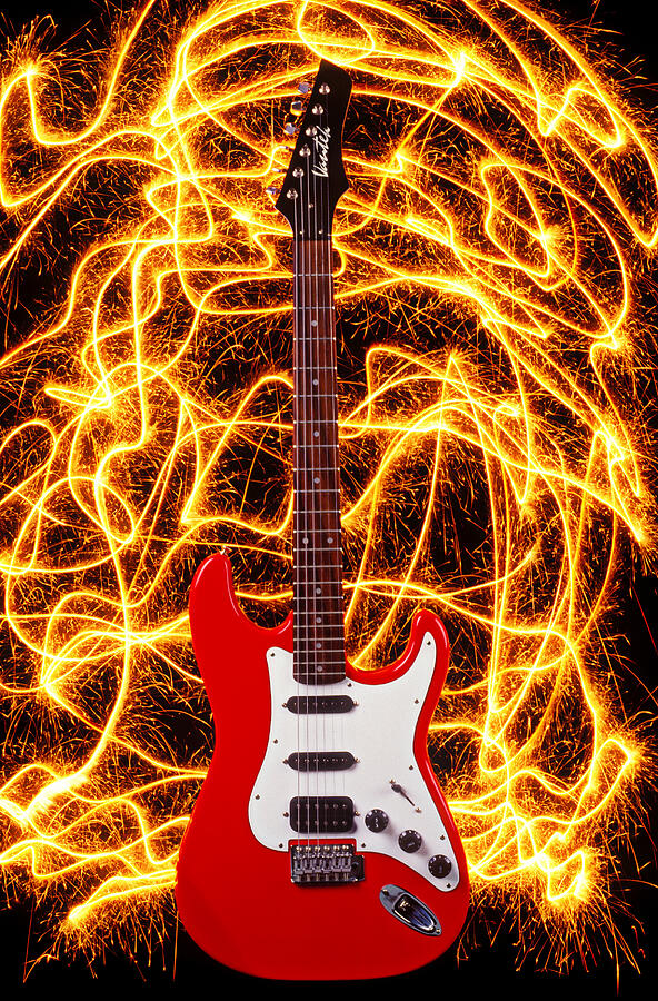 Guitar Photograph - Electric guitar with sparks by Garry Gay