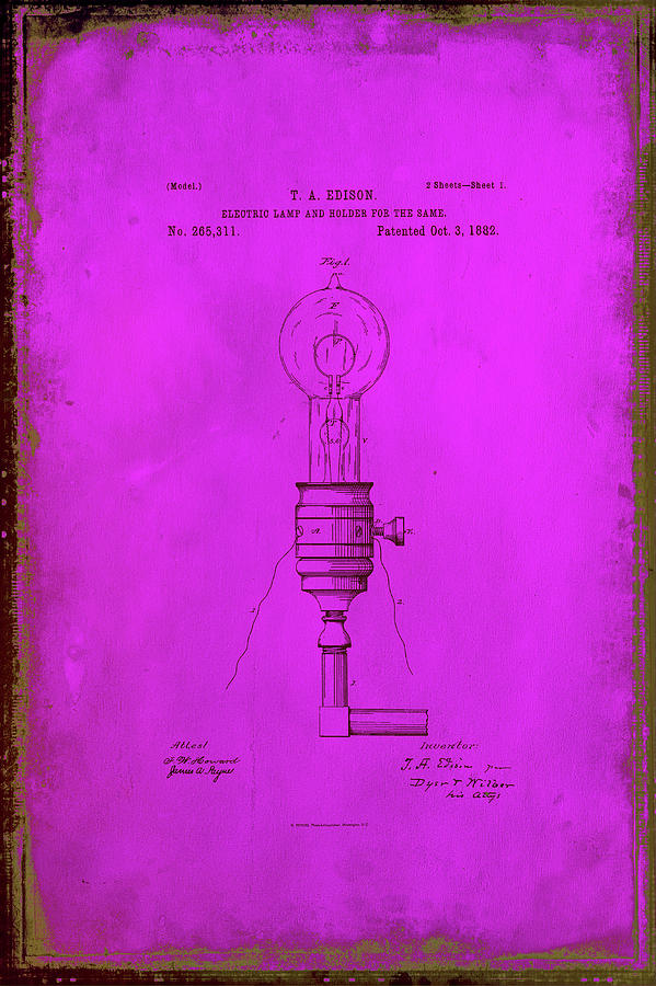 Electric Lamp and Holder Patent Drawing 2a Mixed Media by Brian Reaves