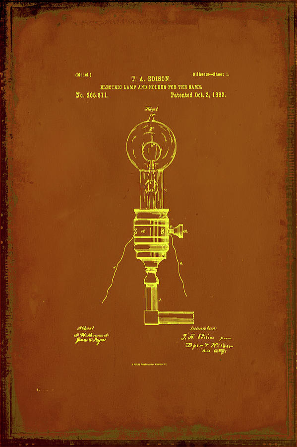 Electric Lamp and Holder Patent Drawing 2d Mixed Media by Brian Reaves