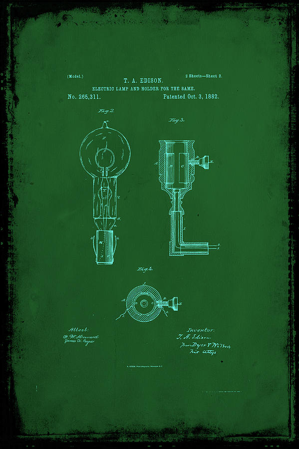 Electric Lamp and Holder Patent Drawing  Mixed Media by Brian Reaves