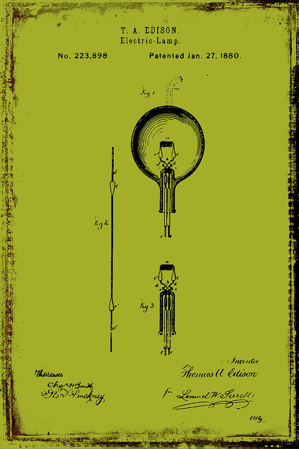 Electric Lamp Patent Drawing 1a Mixed Media by Brian Reaves