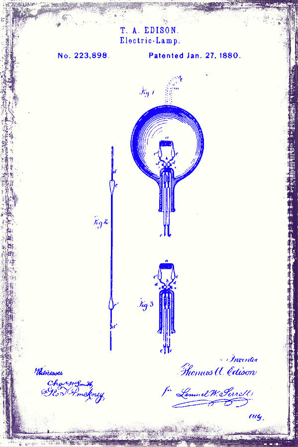 Electric Lamp Patent Drawing 1c Mixed Media by Brian Reaves