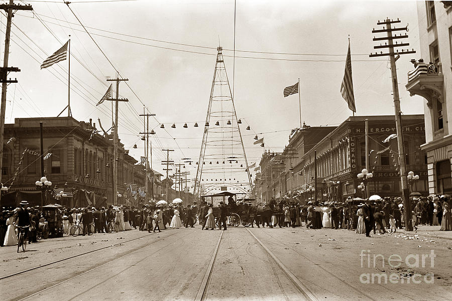 San Jose Photograph - Electric Light Tower wa at the intersection of Market and Santa Clara Streets in San Jose from 1881  by Monterey County Historical Society